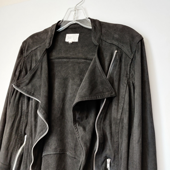 Jolt Black Faux Suede Fringe Moto Style Jacket - Picture 3 of 4